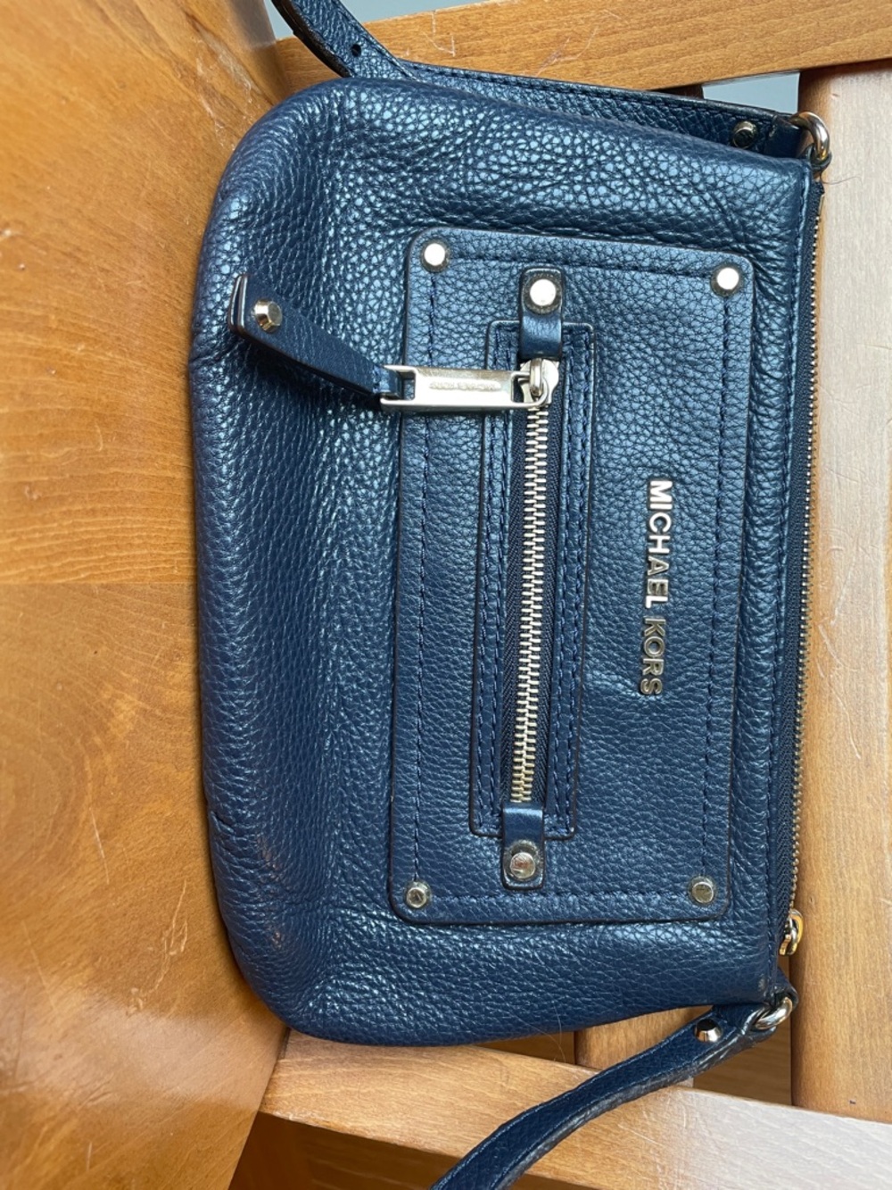 Michael Kors Navy Pebbled Leather Crossbody Bag with Gold Hardware